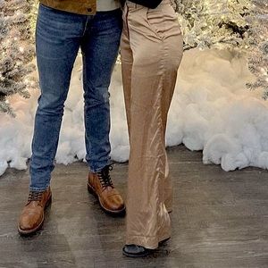 Princess Polly gold / tan satin / silk pants